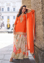 Anaita Orange Heavy Chinon Silk Palazzo Suit With Sequence Work | Grocsy