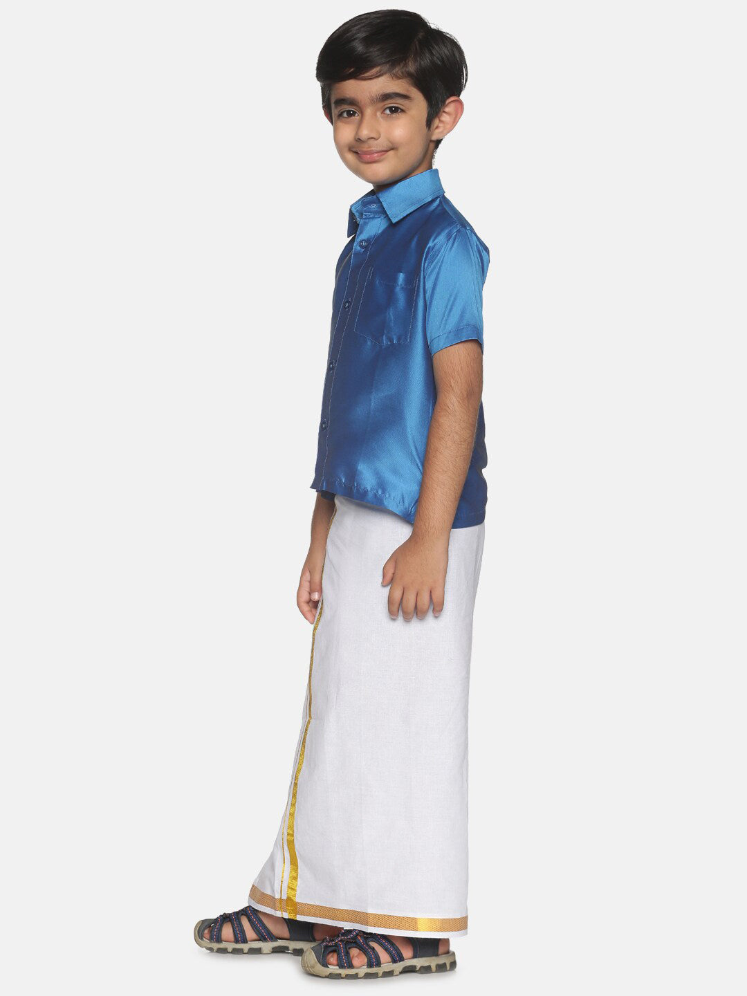 Sethukrishna Traditional Blue & White Shirt with Dhoti For Boys | Grocsy