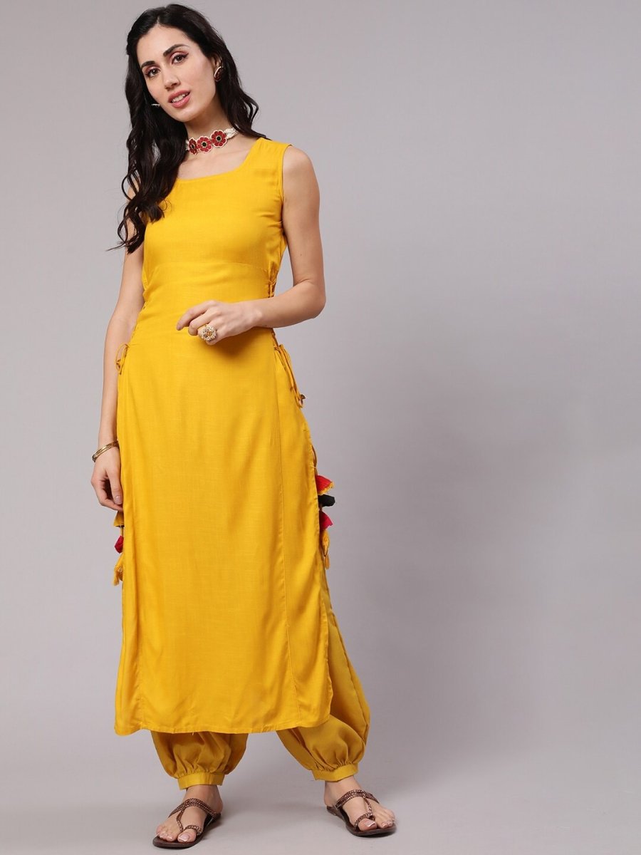 Aks Sleeveless High-Slit Kurta | Grocsy