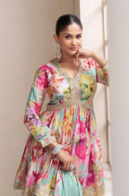 Anaita Sky Blue Chinon Stitched Plazzo Suit With Embroidery Work | Grocsy