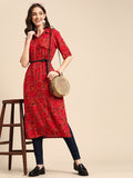 Sangria Women Red Geometric Printed Kurta | Grocsy