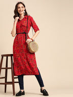 Sangria Women Red Geometric Printed Kurta | Grocsy