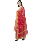 A R Silk VNS Ambi Border Fancy Dupatta Red Color Dupatta or Chunni | Grocsy