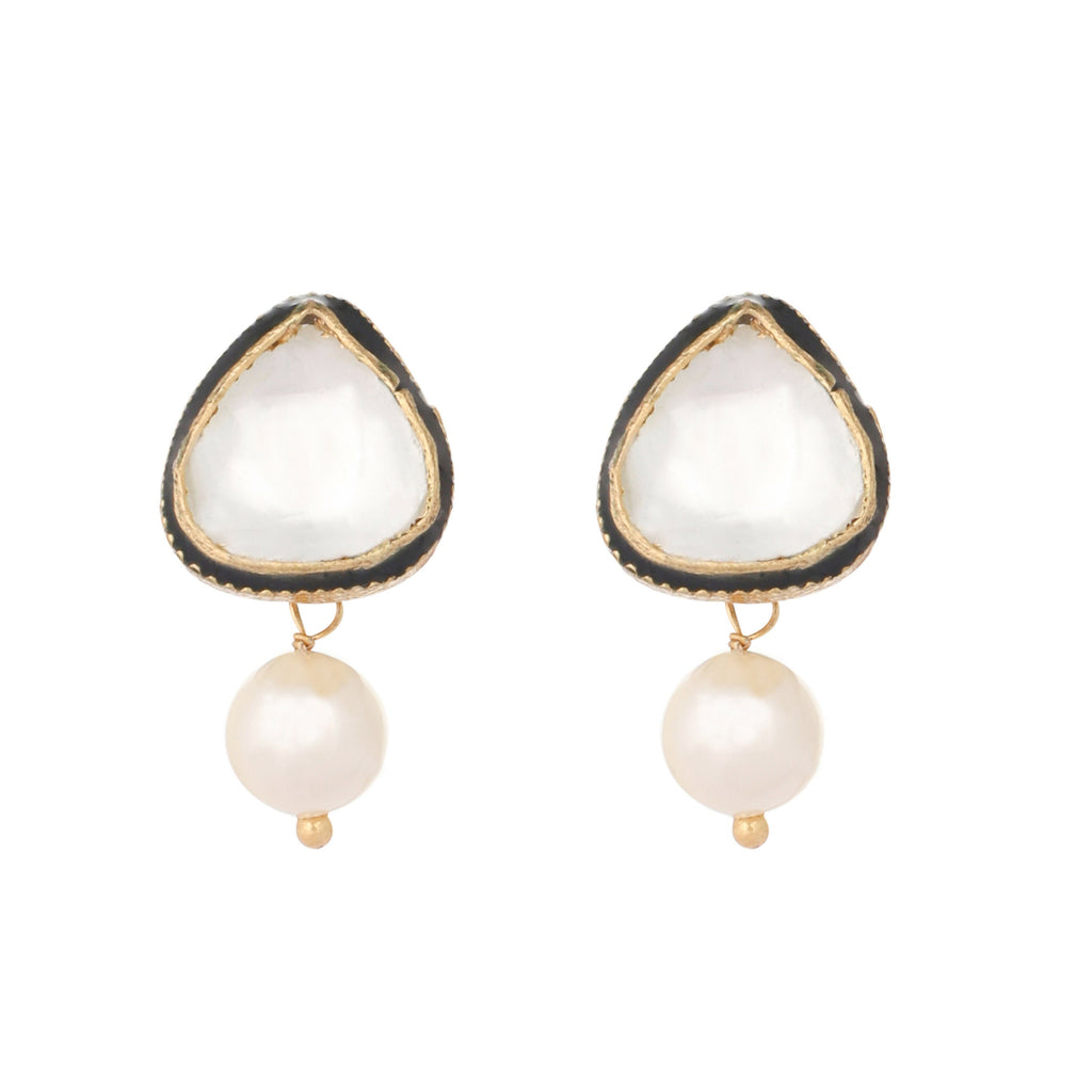 Nuyug 22K Gold Plated Kundan Stone Ethnic Mini Pearl Drop Studs | Grocsy