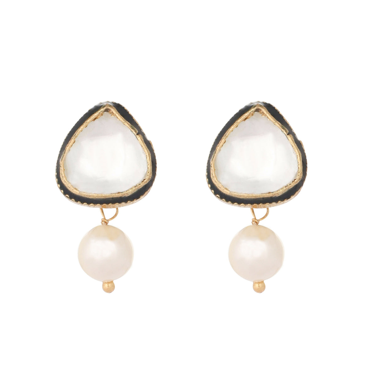 Nuyug 22K Gold Plated Kundan Stone Ethnic Mini Pearl Drop Studs | Grocsy