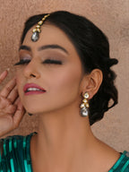 Dual Tone Kundan Maang Tikka with Earrings Jewellery Set (silver) - Ruby Raang | Grocsy