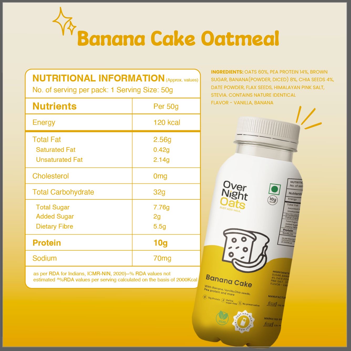 OverNightOats Vegan Banana Cake Oatmeal | Grocsy