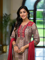 Juniper Women's Multi Color Ethnic Motif Printed Muslin Kurta Pant And Dupatta Set With Coins Thread & Mirror Work | Grocsy