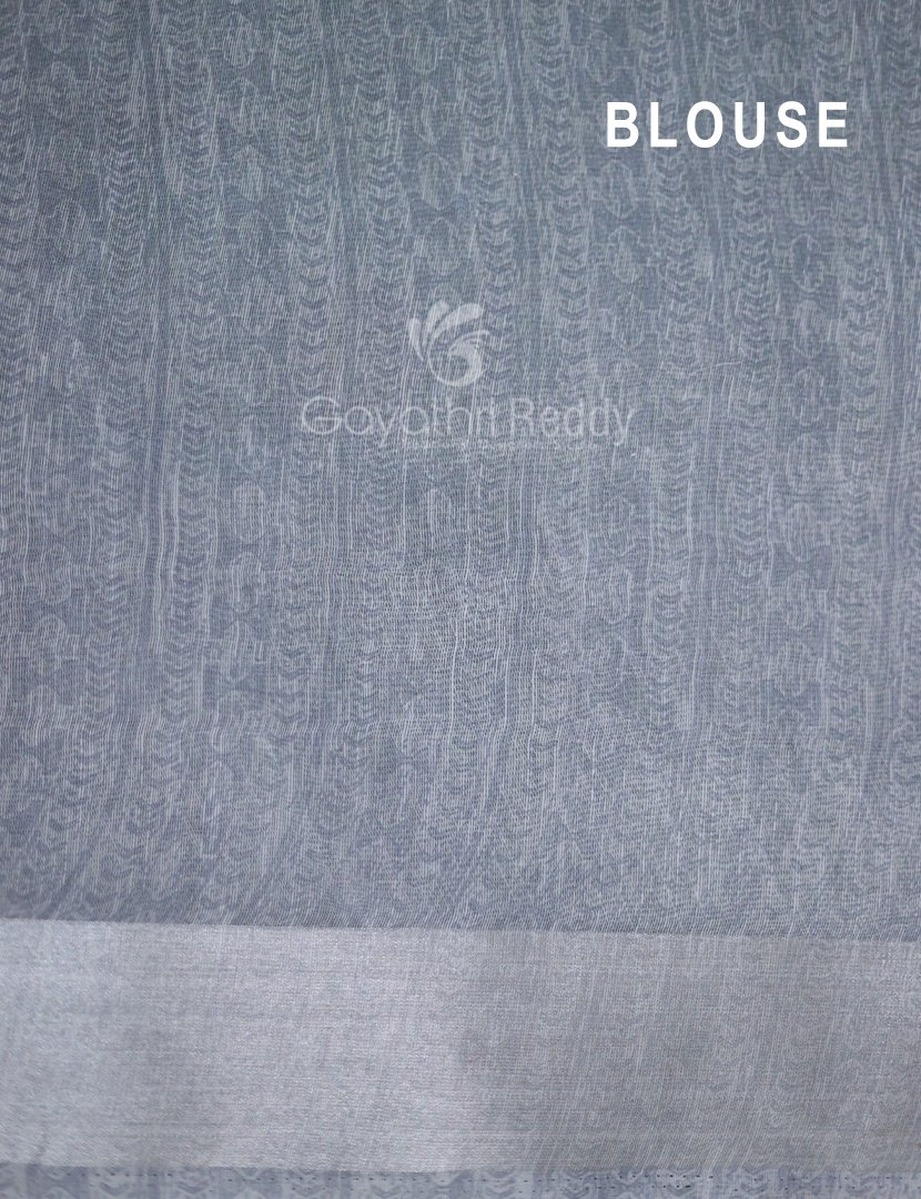 Shades of Light Grey With Floral Print Semi Chanderi Saree By Gayathri Reddy Designer Studio | Grocsy