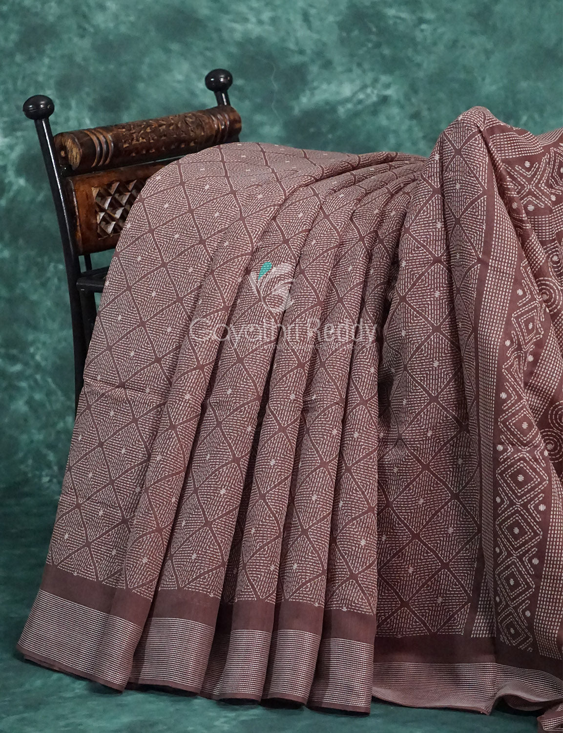 Mauve Brown Coloured Diamond Print Semi Chanderi Saree By Gayathri Reddy Designer Studio | Grocsy