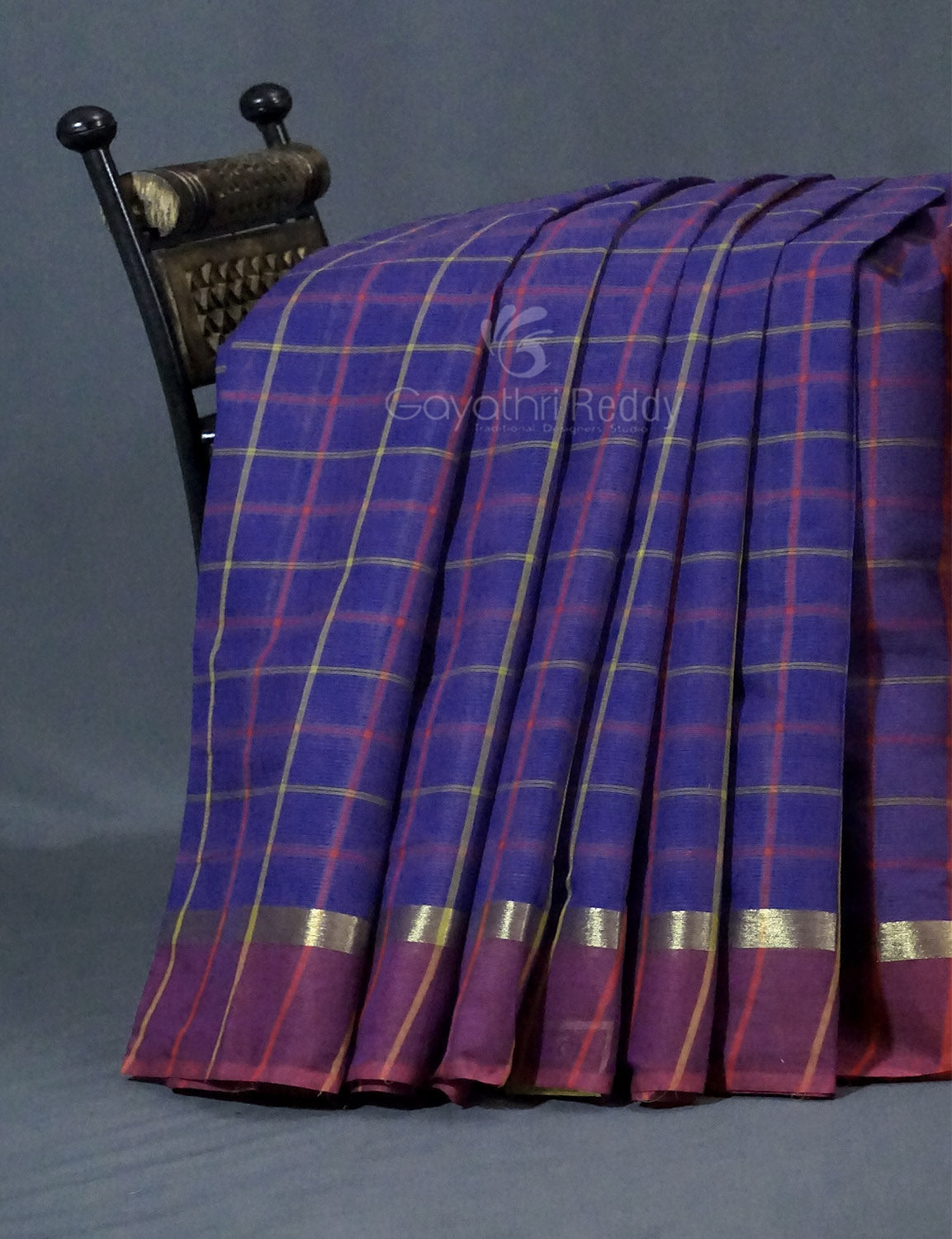 Dual Shade of Navy Blue And Magenta Pure Mangalgiri Cotton By Gayathri Reddy Designer Studio | Grocsy