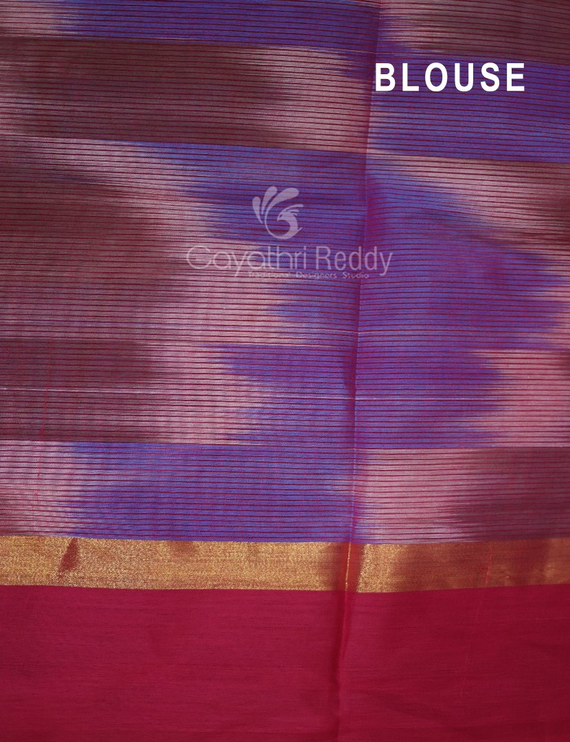 Dual Shades of Sky Blue And Maroon Mangalagiri Ikkat Cotton Saree By Gayathri Reddy Designer Studio | Grocsy