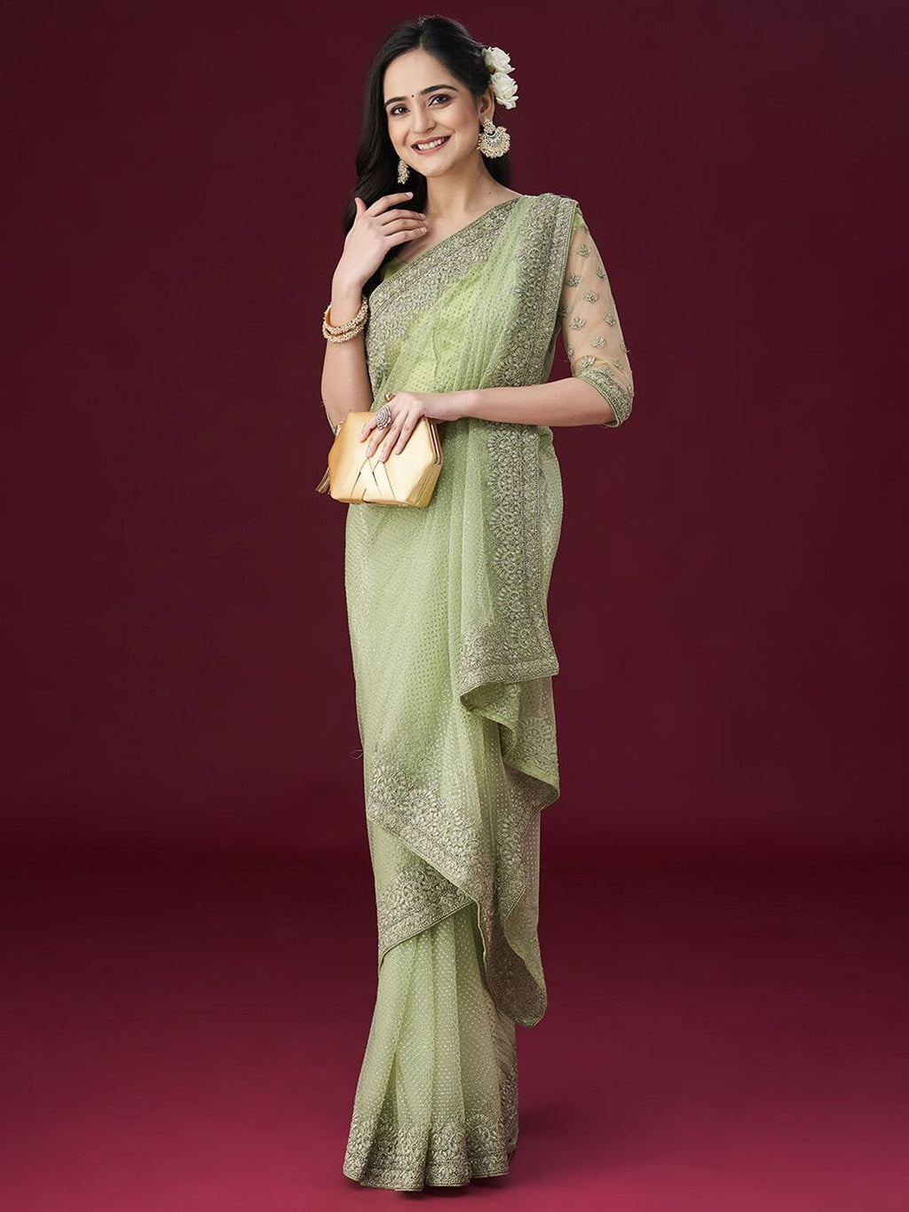 kasee Ethnic Motifs Embellished Net Sarees | Grocsy