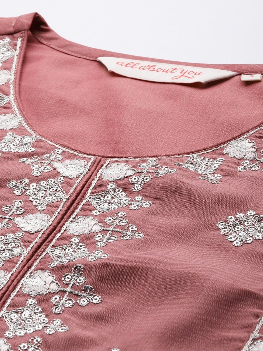 All About You Ethnic Motifs Embroidered Pleated Sequinned Kurta with Trousers | Grocsy
