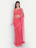 kasee Women Red Floral Embroidered Net Saree | Grocsy