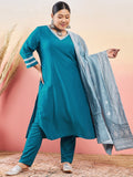 Sztori V-Neck Straight Kurta With Trouser & Dupatta | Grocsy