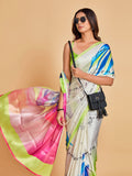 Sangria White & Blue Satin Saree | Grocsy