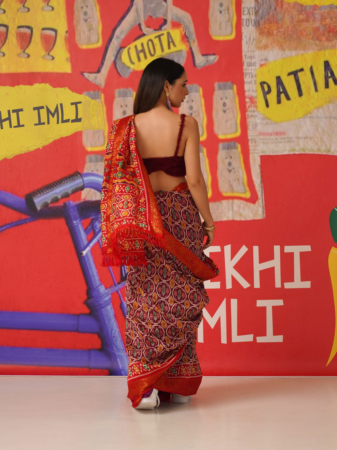 Tikhi Imli Ethnic Motifs Printed Cotton Ready to Wear Saree | Grocsy