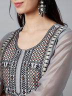 Aks Ethnic Motifs Yoke Design Thread Work Chanderi Silk Kurta | Grocsy