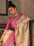 Saree Mall Ethnic Motifs Zari Woven Design Silk Blend Kanjeevaram Saree | Grocsy
