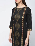 Aniyah Cotton Block Printed Latest Black Straight Kurta (AN-122K) | Grocsy