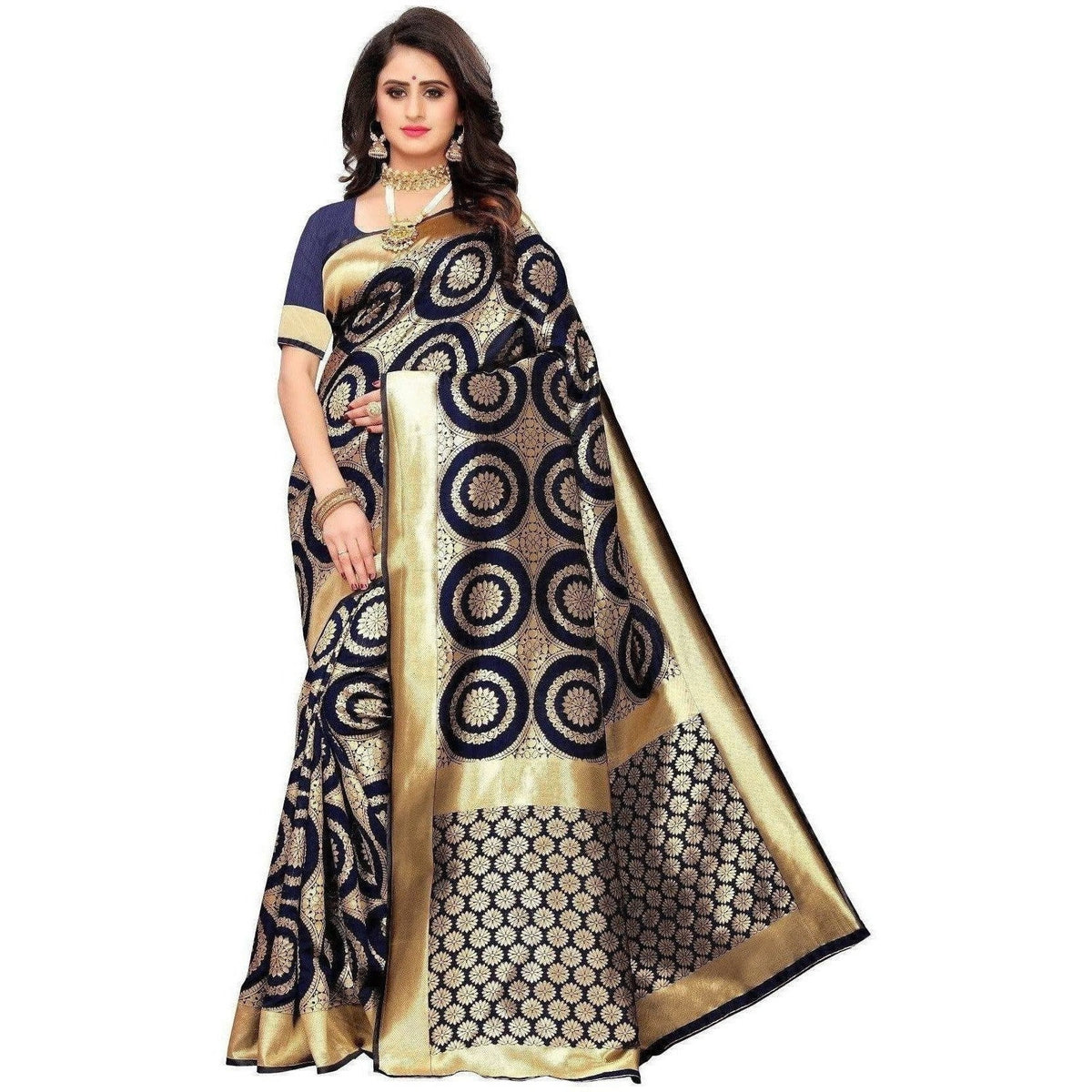 Vamika Banarasi Jaquard Blue Weaving Saree (Banarasi 27) | Grocsy