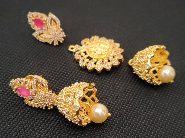 AD Rubies Designer 4 in 1 Temple Earrings | Grocsy