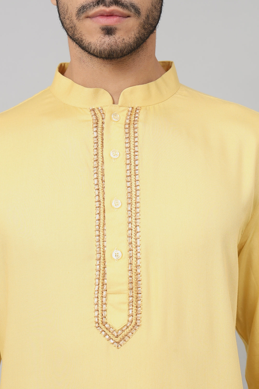 Neckline Embroidered Cotton Kurta by Hilo Design | Grocsy