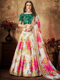 Tulsi Art Cream Floral Digital Printed Organza Bridal Lehenga Choli | Grocsy