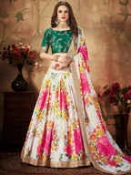 Tulsi Art Cream Floral Digital Printed Organza Bridal Lehenga Choli | Grocsy