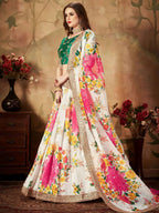 Tulsi Art Cream Floral Digital Printed Organza Bridal Lehenga Choli | Grocsy