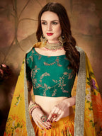 Tulsi Art Yellow-Green Floral Digital Printed Organza Bridal Lehenga Choli | Grocsy