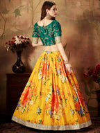 Tulsi Art Yellow-Green Floral Digital Printed Organza Bridal Lehenga Choli | Grocsy