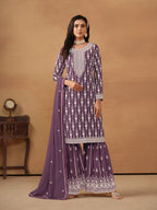 Anaita Purple Embroidered Faux Georgette Salwar Suit | Grocsy
