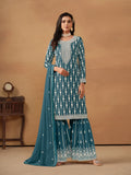 Anaita Teal Embroidered Faux Georgette Salwar Suit | Grocsy