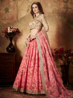 Tulsi Art Pink Floral Digital Printed Organza Wedding Wear Lehenga Choli | Grocsy