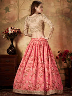 Tulsi Art Pink Floral Digital Printed Organza Wedding Wear Lehenga Choli | Grocsy
