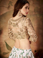 Tulsi Art White Floral Digital Printed Organza Wedding Wear Lehenga Choli | Grocsy