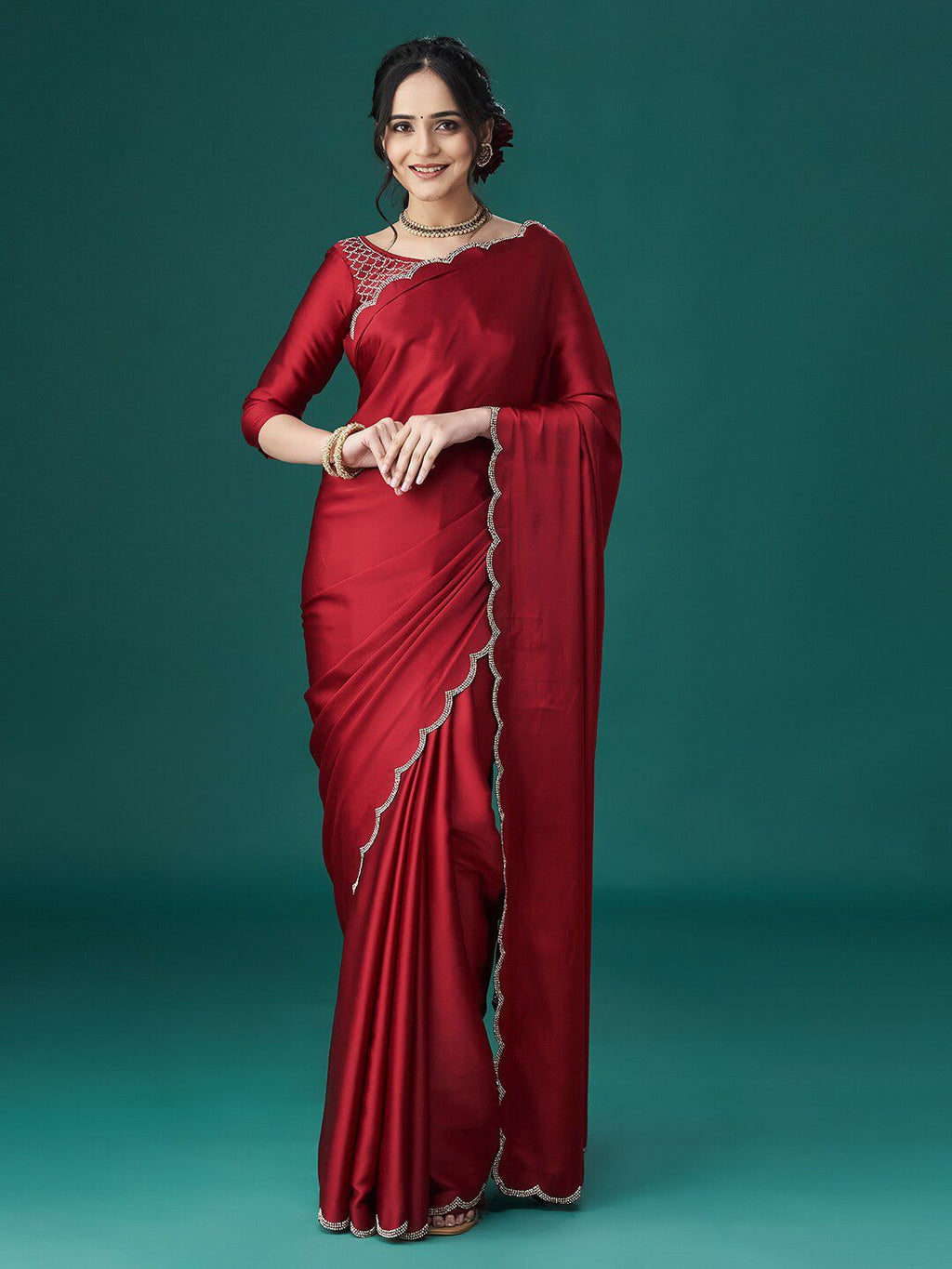 kasee Beads and Stones Satin Sarees | Grocsy