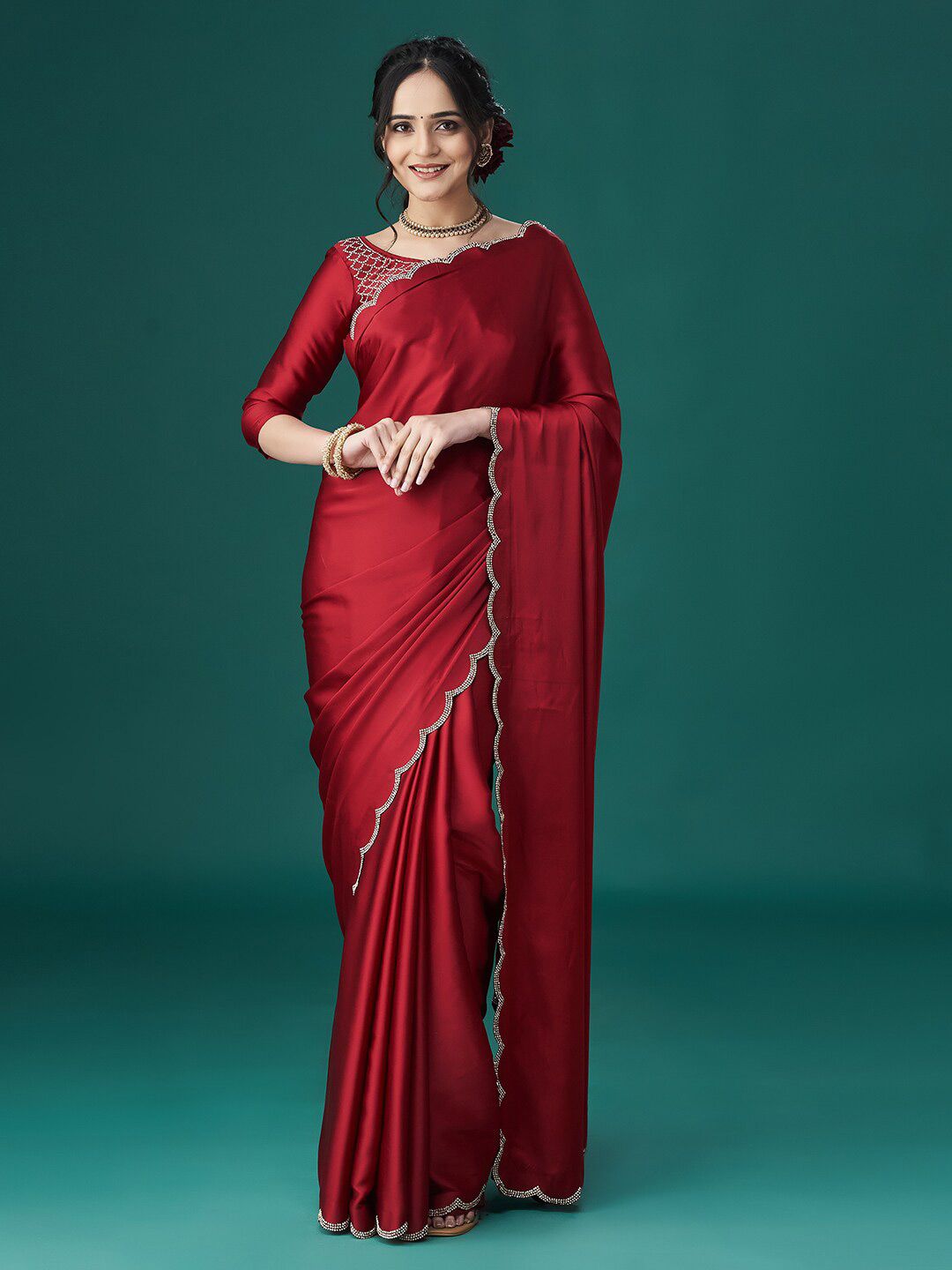 kasee Beads and Stones Satin Sarees | Grocsy
