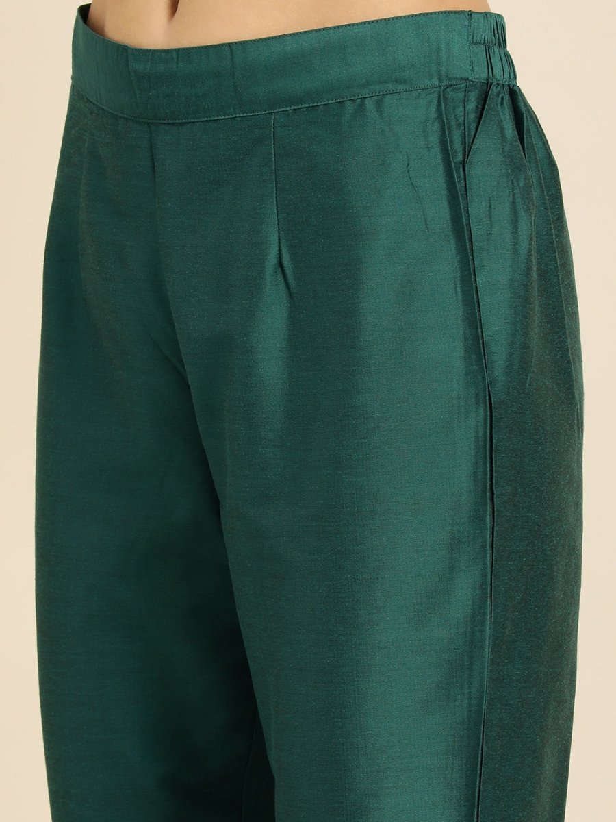 All About You Women Teal Green Ethnic Motifs Kurta with Trousers | Grocsy
