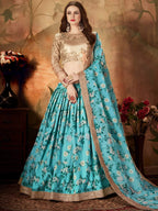 Tulsi Art Sky Blue Floral Digital Printed Organza Wedding Wear Lehenga Choli | Grocsy