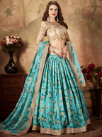 Tulsi Art Sky Blue Floral Digital Printed Organza Wedding Wear Lehenga Choli | Grocsy