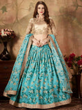 Tulsi Art Sky Blue Floral Digital Printed Organza Wedding Wear Lehenga Choli | Grocsy