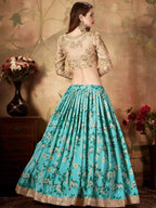 Tulsi Art Sky Blue Floral Digital Printed Organza Wedding Wear Lehenga Choli | Grocsy