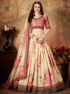 Tulsi Art Off White Floral Digital Printed Organza Bridal Lehenga Choli | Grocsy