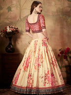 Tulsi Art Off White Floral Digital Printed Organza Bridal Lehenga Choli | Grocsy