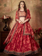Tulsi Art Maroon Floral Digital Printed Organza Bridal Lehenga Choli | Grocsy