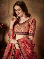 Tulsi Art Maroon Floral Digital Printed Organza Bridal Lehenga Choli | Grocsy