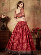 Tulsi Art Maroon Floral Digital Printed Organza Bridal Lehenga Choli | Grocsy